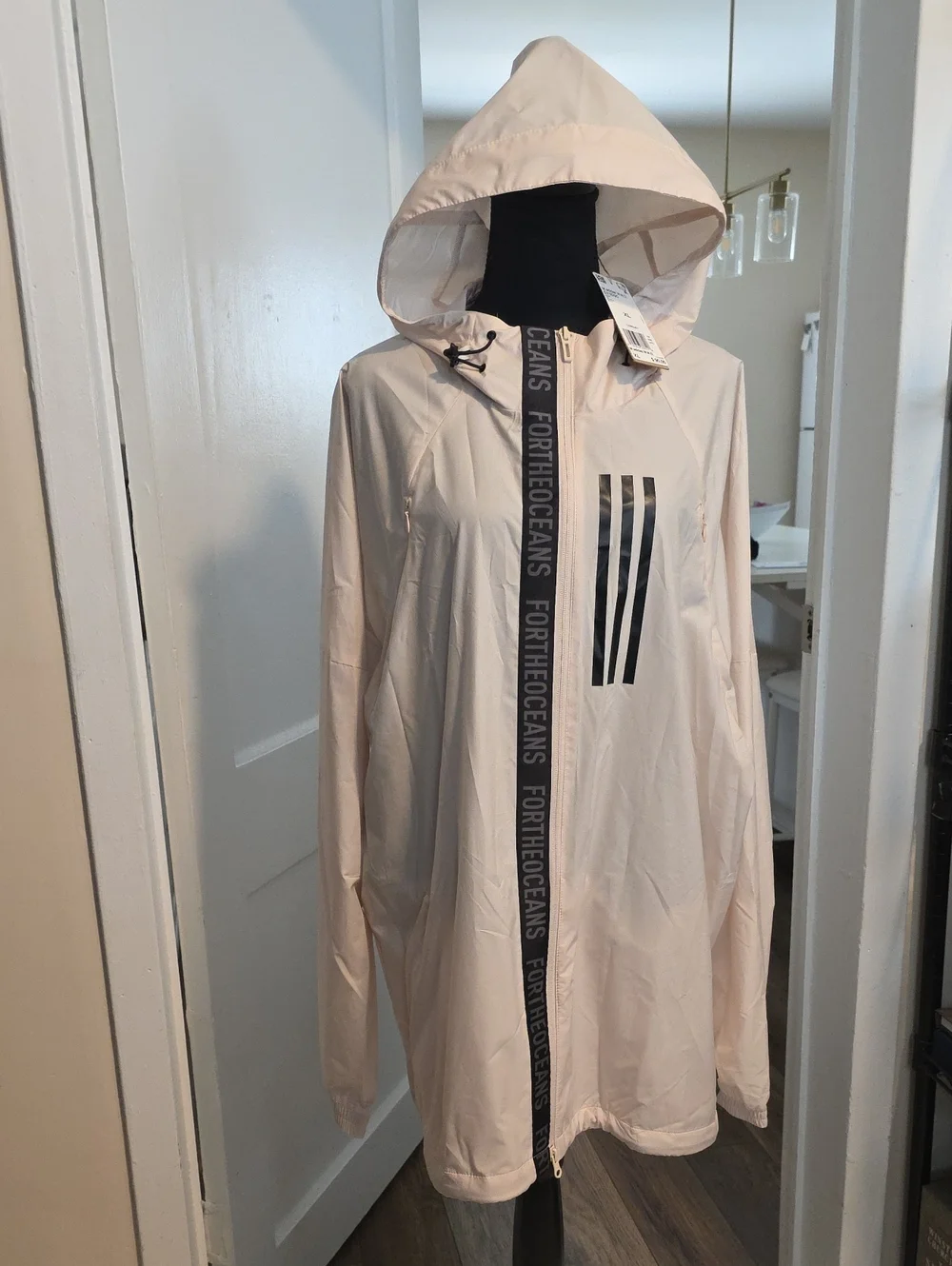 NWT ADIDAS Hooded Windbreaker with Black Stripe Detail XL